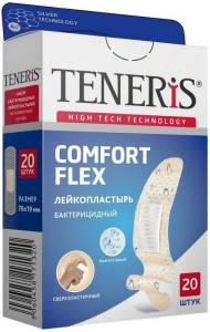 Лейкопластырь бактерицидный Teneris Comfort Flex с ионами серебра полимерная основа 20шт