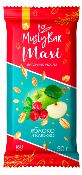 Батончик мюсли MuslyBar Maxi Яблоко Клюква 50г фотография