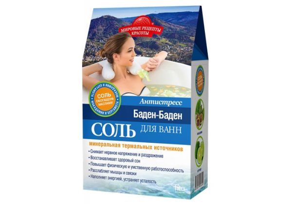 Соль для ванны Мировые рецепты красоты Баден-Баден Антистресс 500г фотография